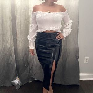 Misguided leather look midi skirt with slit